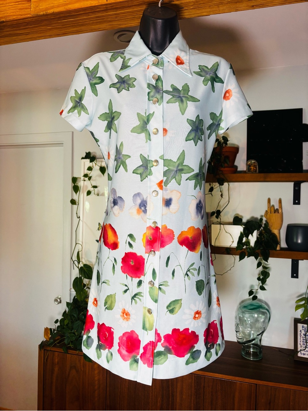 VTG Le Château Floral Button-Down Mini Dress Made in Canada Size M